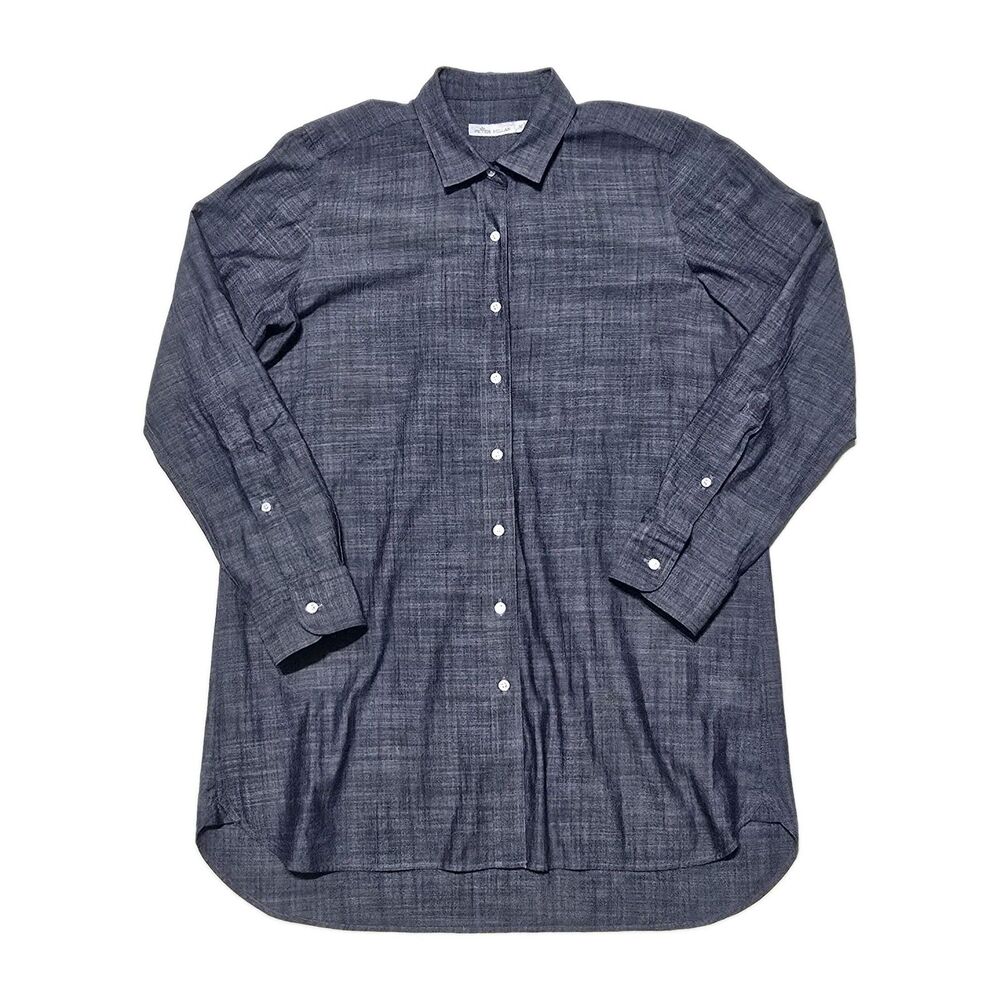 Peter Millar Women's Medium Navy Blue Chambray Tunic Blouse Long-sleeve Shirt